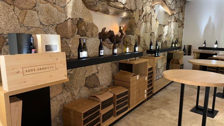 Sant’Armettu stone-walled tasting room and wine display